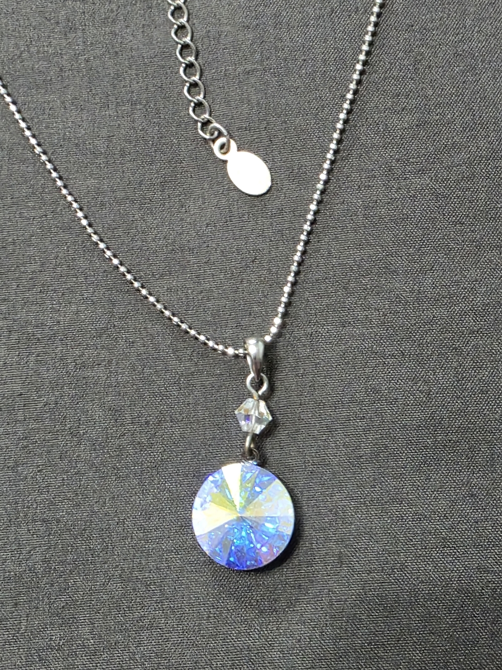 Estate - Silver Tone Designer Necklace Crystal Pendant - Item 245